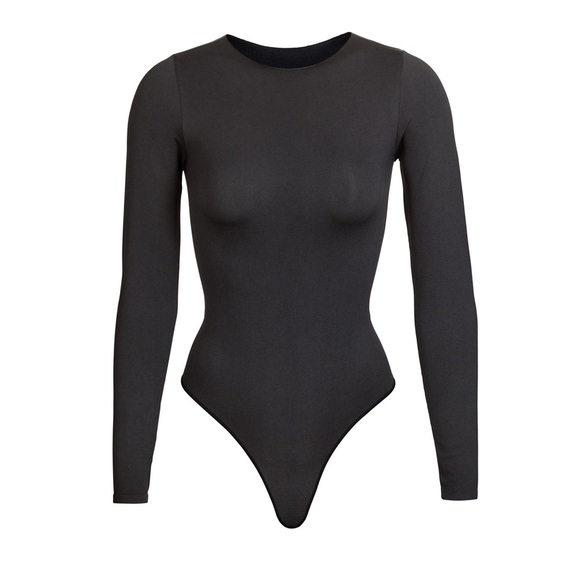 SKIMS ESSENTIAL CREW NECK LONG SLEEVE BODYSUIT NWT S/M Onyx Black - Picture 5 of 8